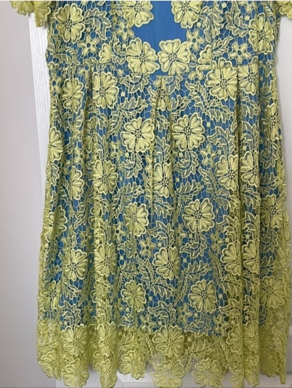 Elloquii - Yellow Floral Lace Overlay Dress - Picture 3 of 4